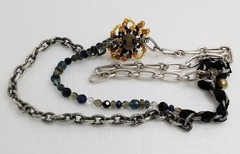 Vintage Authentic Signed Lanvin Silver Tone Crystal Asymmetrical Necklace