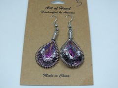 French Wire Pierced Earrings Silver Tone NA Style Purple Black Org Card 1 1/2″ L
