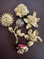 Joan Rivers Brooch Lot Garden Party Enamel Interchangeable Flower Bird Gold Tone