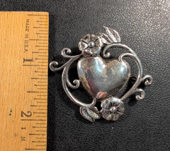 Jezlaine Heart Floral Vine Brooch – Vintage – Sterling 925 – 2″ – 12.3 g