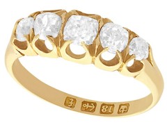 Antique Victorian 0.78Ct Diamond & 18k Yellow Gold Five Stone Ring – Size 5.125