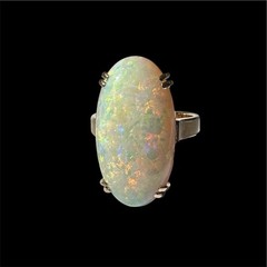 Crystal Opal Oval Cabochon 5.45 Carats 21.4 mm x 11.4 mm 18k Yellow Gold Ring