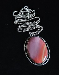 Vintage Sterling Silver Banded Agate Lavender Orange Yellow 925 Necklace 16”
