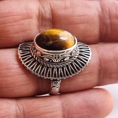 Ancient Vintage Victorian Ring Sterling Silver 925 Tiger’s eye Stone – Size 9.5
