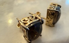 Signed BBJ 925 Vintage Rectangle Stud Earrings Sterling Silver Gold Tone