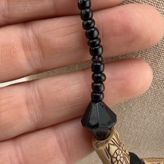 Vintage Beaded Necklace Black Glass 19”