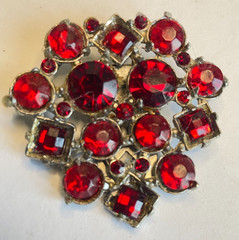 Dress Clip Vintage Red Rhinestones 1.75 x 1.5 inches