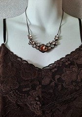 Givenchy Gold Silk Frontal Necklace Rhinestones Amber Pale Pink & White Stones