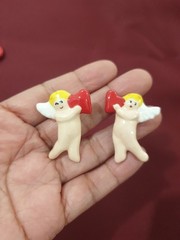 Vintage Flying Colors Cherub/AngelCupid/ Earrings & XXOO Pin/Brooch Colorful