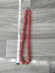 Antique Victorian Red Coral Beaded Necklace 5.3 oz 26 In Silver Heart Clasp