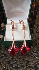 Vintage 1990s 14 Ct Rolled Gold Ruby / Zircons Earrings-Hallmarked 585 RG.