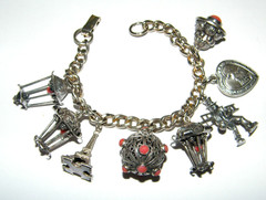 Vintage European Travel Charm Bracelet w/ Filigree Work & Coral Beads
