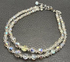 VTG AB Aurora Borealis Crystal Faceted Glass Bead Double Strand Necklace Choker