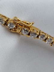Vintage 14k Gold clad Sterling 3.00ct Crystals Tennis Bracelet 6.5″ – 9.3 grams