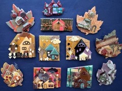 Vintage Jewelry Lot Lucinda Pin House Pin Autumn Clouds W/Face Scarecrow Turkey