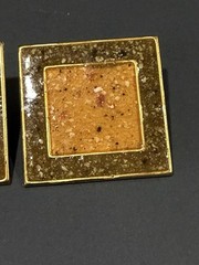 Speckled Enamel Square Earrings Post Pierced Yellow Multi Gold Tone 1.50″