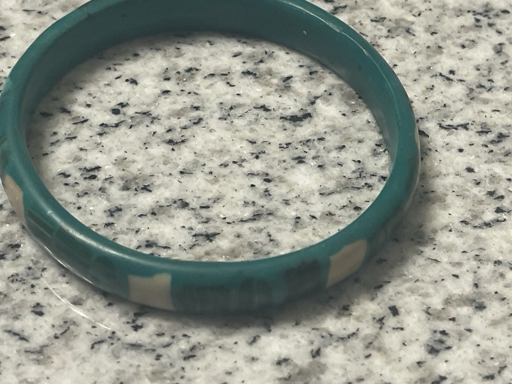 Malachite Stone Inlay Green White Resin Bangle Bracelet – 10” Length/3” Diam.