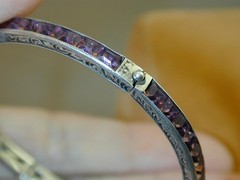 Sterling Art Deco Channel Set Purple Paste Rhinestone Bangle Bracelet #2 Hinged