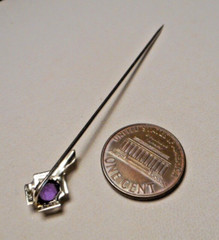 Antique Signed Belais Art Deco 18K White Gold Filigree & Amethyst Stickpin