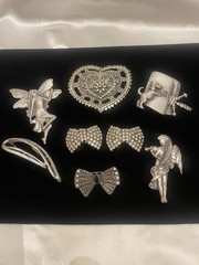VTG Brooch Jewelry Lot Silver Tone FAIRY HEART ANGEL DOG BOW Rhinestone Clips