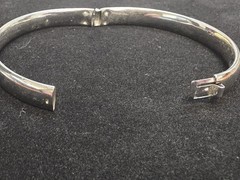 1950s White Silver Tone Bangle Bracelet Vintage Polished Brushed