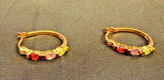 Vintage 925 Silver Multi-Gemstone J-Hoop Earrings Gold Vermeil Garnet Amethyst