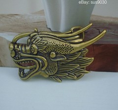 Brass Dragon Head Statue Men Belt Buckle