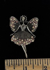 Vintage Fairy Angel Rhinestone Brooch Pin Pink Yellow Crystal Silver Tone