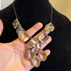 J Crew Bib Statement Necklace Clear Glass Prong Rhinestones Square Oval Round