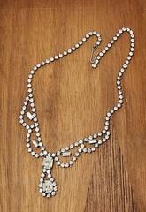 Clear Rhinestone Choker Necklace Vintage Dangle Drop Pendant 15.5 Inches Sparkly