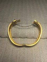 Antique 1930’s Victorian Revival Etched Hinged Bangle Wide Gold tone Bracelet