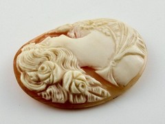 Vintage Loose Hand Carved Shell Cameo Woman Flowers in Hair 1.25 Inch x 1 In 5g