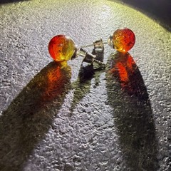 Unique silver Natural dyed Amber Earrings 2g 10mm