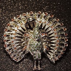 Vtg JBK Peacock Bird Brooch Camrose Kross MultiCrystal Animal Figural Pin Jackie