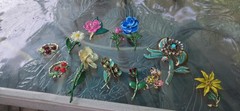 Vintage Enamel Flower Brooch Pin Lot Signed Coro Gerrys Avon Sarah Coventry Gold