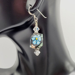 Polymer Clay Puffed Pillow Mold Colorful Floral 925 Silver Hook Pierced Earrings