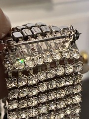 VTG BLACK JET & CLEAR RHINESTONE WATERFALL BROOCH & EARRINGS SET