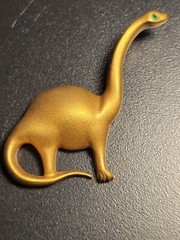 HTF Vintage Gold Tone Green Eyed Dinosaur Brooch Krementz