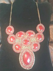 Vintage ZAD Necklace Bold Red Beads Gold Tone Boho Adjustable Signed 11-12 in