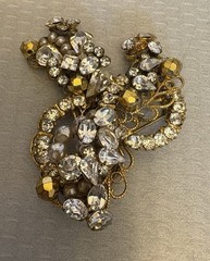 Original by Robert Signed Vintage Brooch Gold Filigree Rhinestone Pearl Beaded