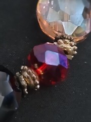 Vintage Chunky Faux Rhinestone Beaded Bracelet Red And Gold Tone Stretchable