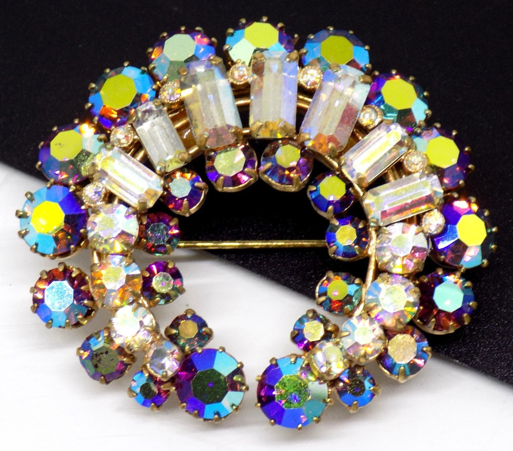Juliana Delizza & Elster? Gold Tone Aurora Borealis AB Rhinestone Brooch Pin