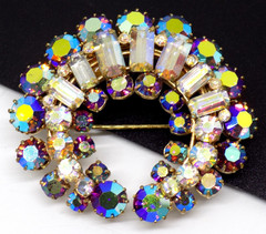 Juliana Delizza & Elster? Gold Tone Aurora Borealis AB Rhinestone Brooch Pin