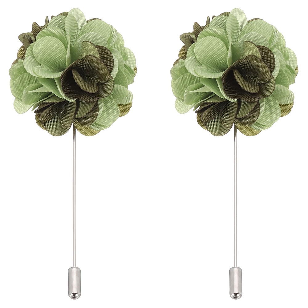 2 Pcs Flower Boutonnieres Pin Lapel Pin for Men Camellia Dark Green/Light Green