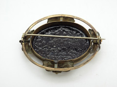 Antique Victorian Micro Mosiac Flower Brooch Gold Filled Black AS IS