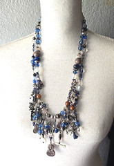 Vtg Southwestern Artisan Boho Musical Charms Many Sterling Glass Necklace 28″L