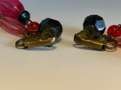 Vintage GERMANY Bright Red Pink Lucite Beaded Dangle Clip Earrings Retro