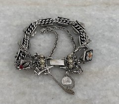 Vintage Judy Lee Silver Triple Link Victorian Revival Bracelet Cameo Rhinestone