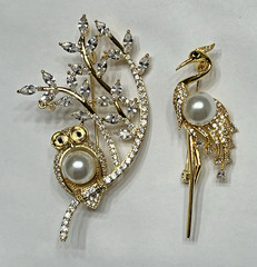 Crystal Rhinestone Owl Flamingo Brooch Pin Glass Vintage LOT Bird Peacock Clear
