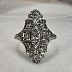 Art Deco Platinum Diamond Ring Size 8.25 Vintage Engagement Ring 3.41 Grams